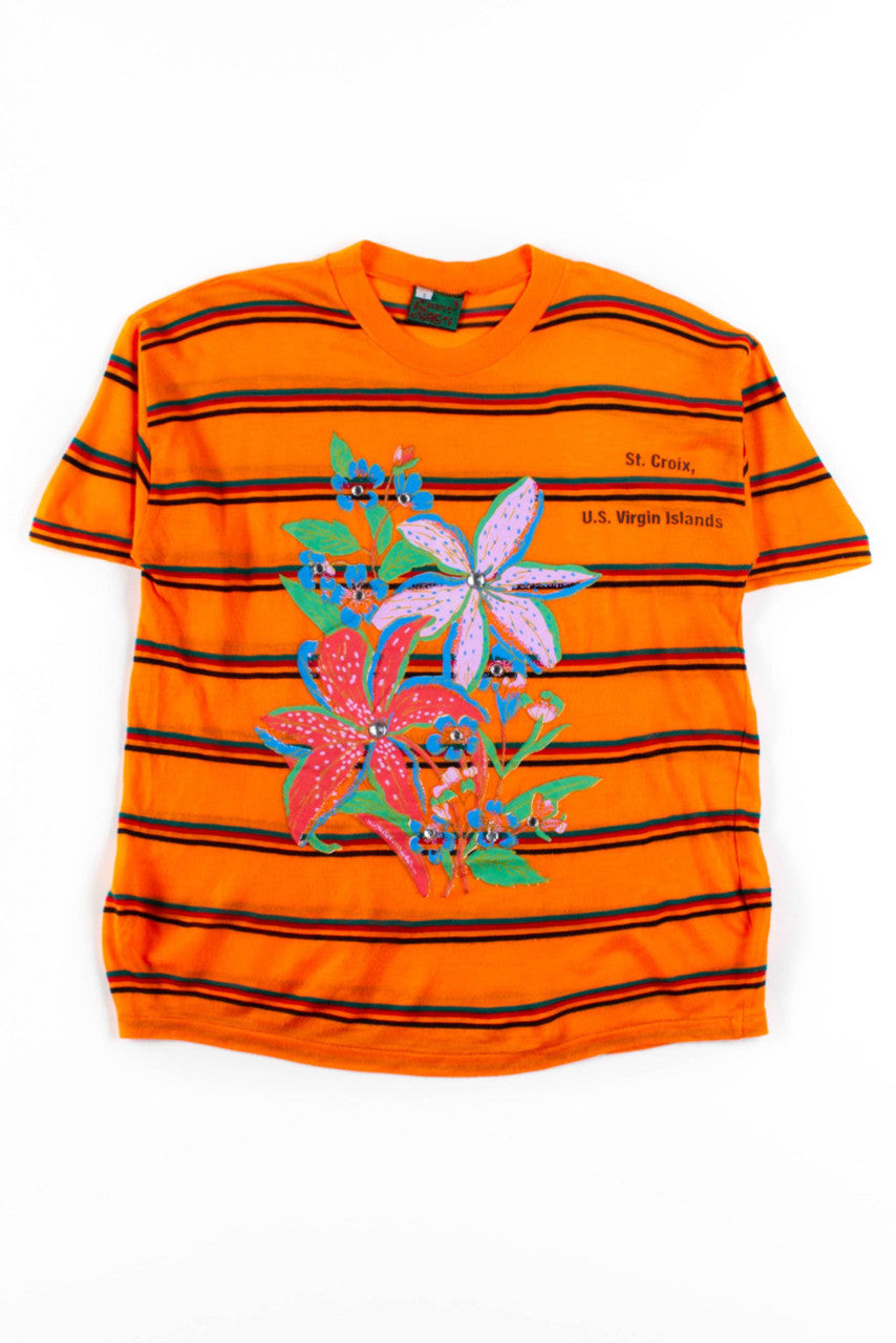 Orange Striped St. Croix T-Shirt (Single Stitch)