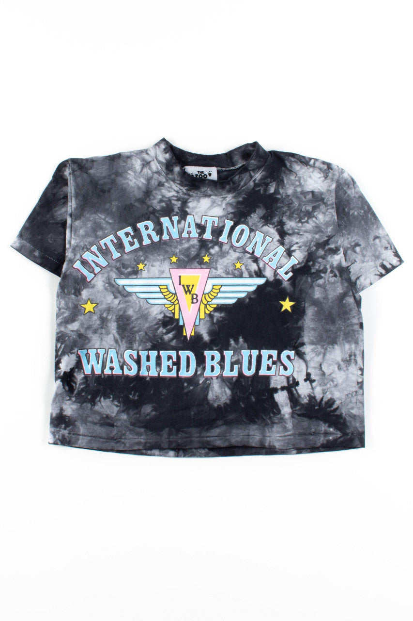 International Washed Blues Tie Dye Cropped T-Shirt (1988, Single Stitch)