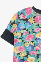Vintage Printed Floral Cuff Sleeve Ringer T-Shirt (1980s)