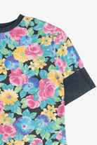 Vintage Printed Floral Cuff Sleeve Ringer T-Shirt (1980s)