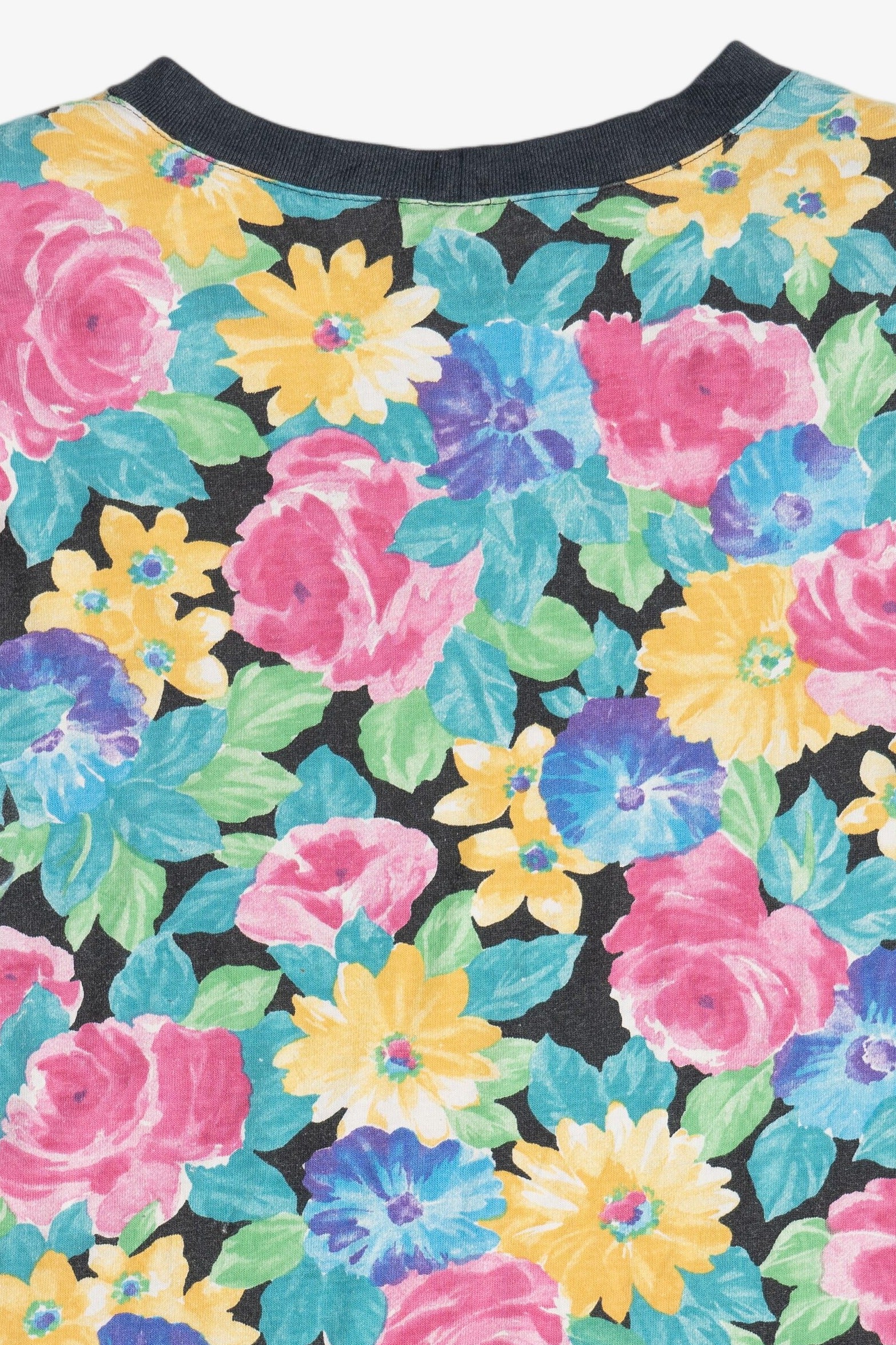 Vintage Printed Floral Cuff Sleeve Ringer T-Shirt (1980s)