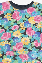 Vintage Printed Floral Cuff Sleeve Ringer T-Shirt (1980s)