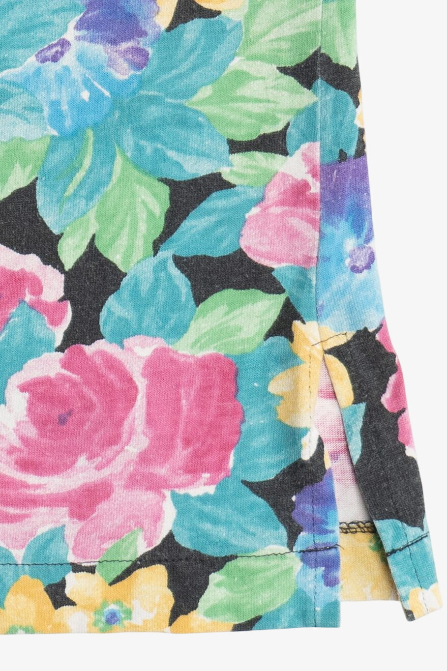 Vintage Printed Floral Cuff Sleeve Ringer T-Shirt (1980s)