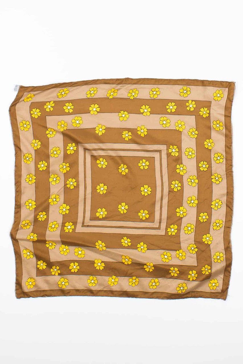 Vintage Brown & Tan Daisy Print Scarf