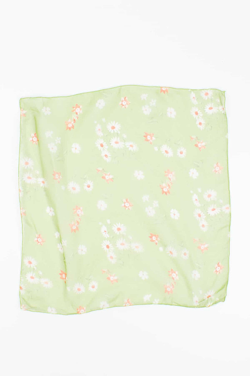 Sheer Vintage Diasies Lime Green Neck Scarf