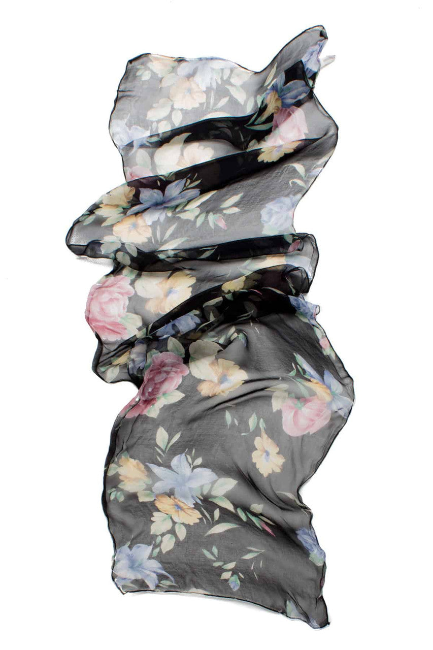 Dark Floral Printed Sheer Chiffon Scarf