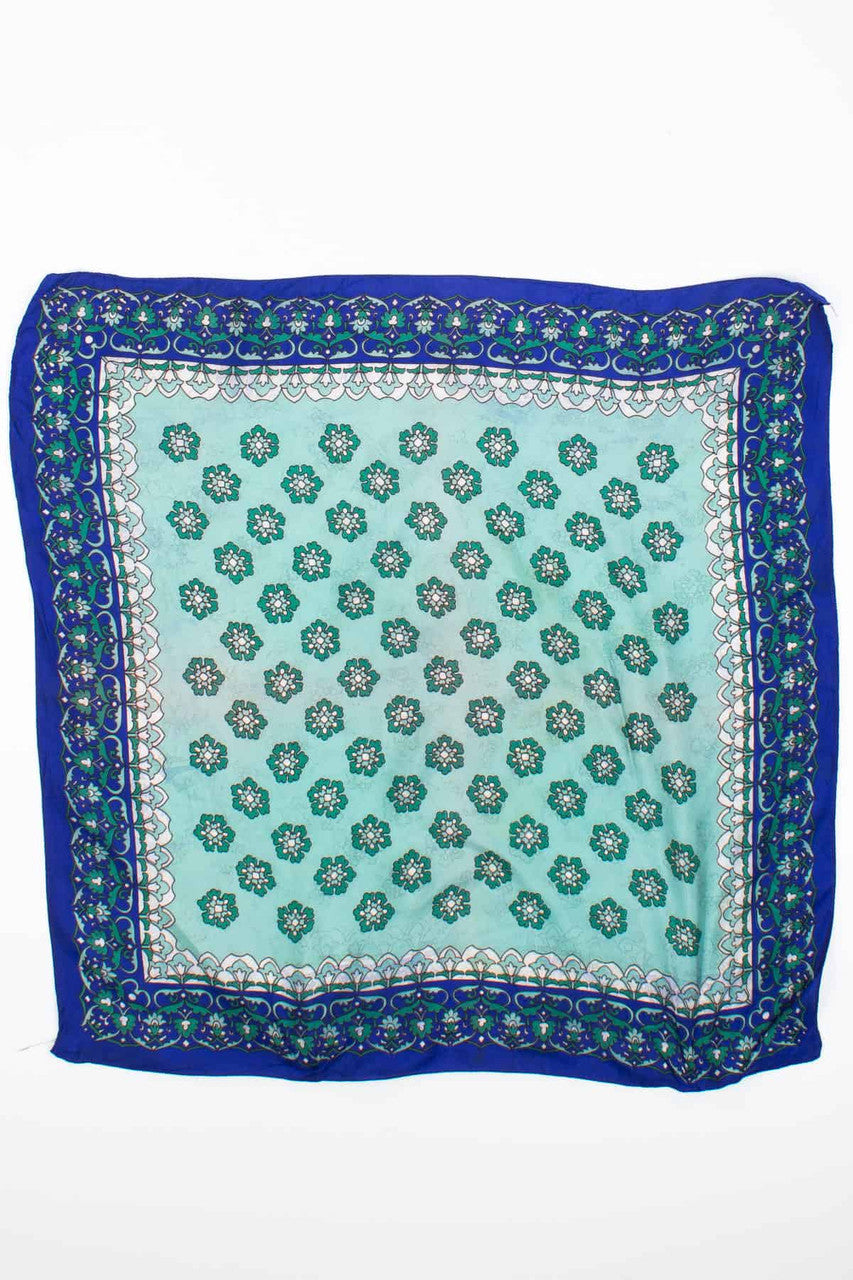 Teal Vintage Floral Printed Scarf