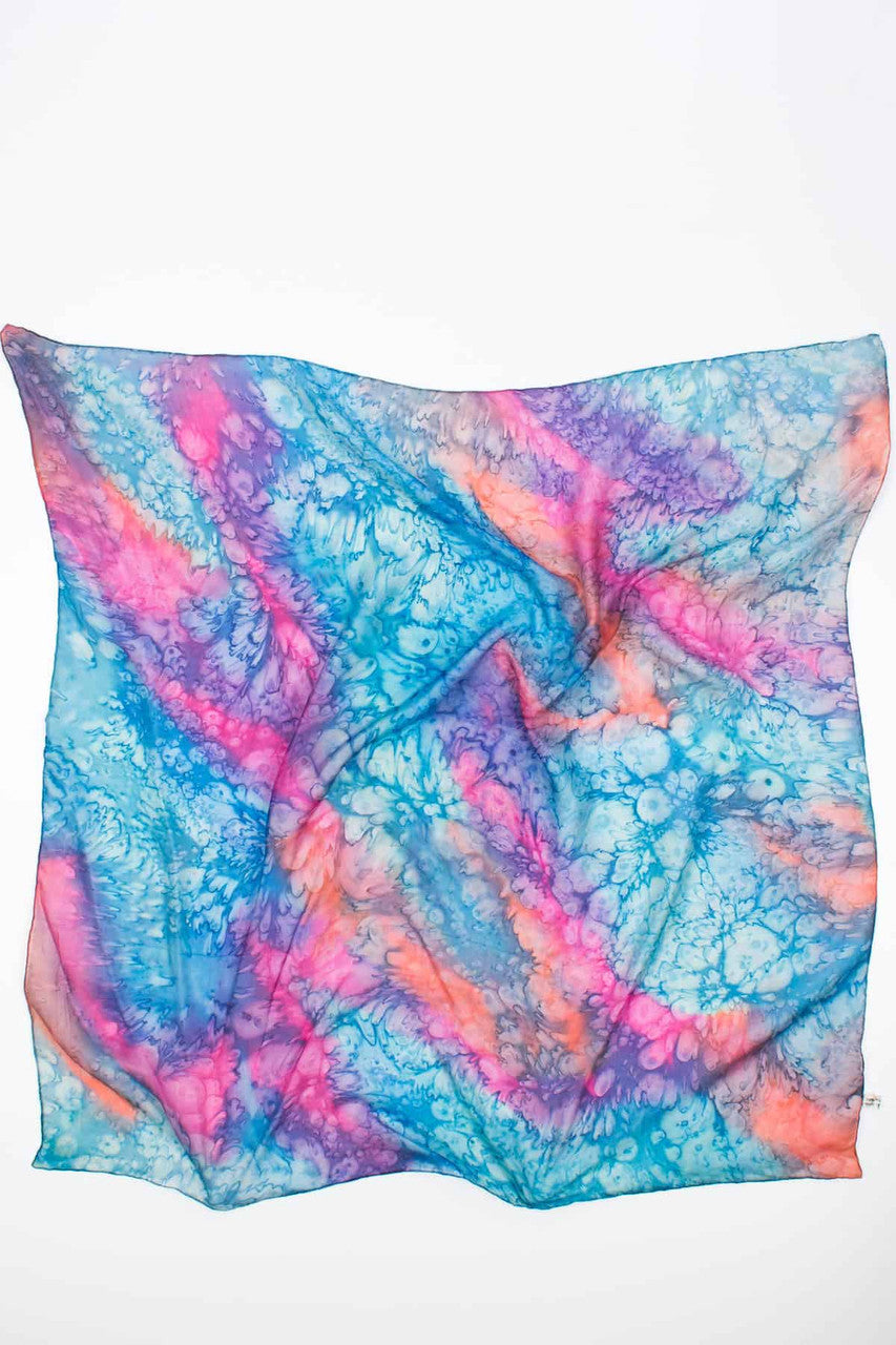 Large Marbled Tie-Dye Cotton Candy Silk Scarf