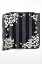Black & Cream Floral Printed Stripe Scarf