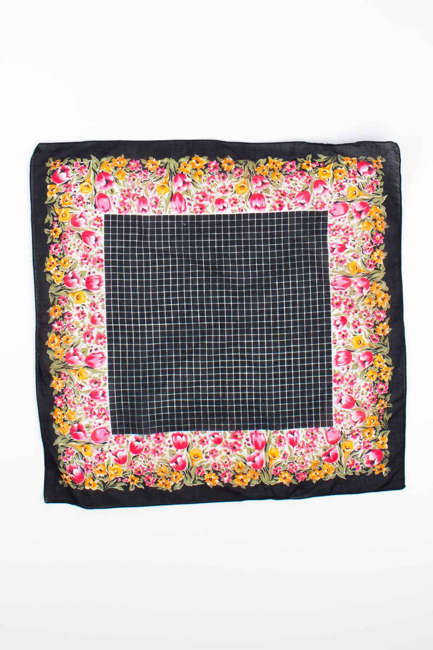 Printed Grid Contrast Floral Scarf