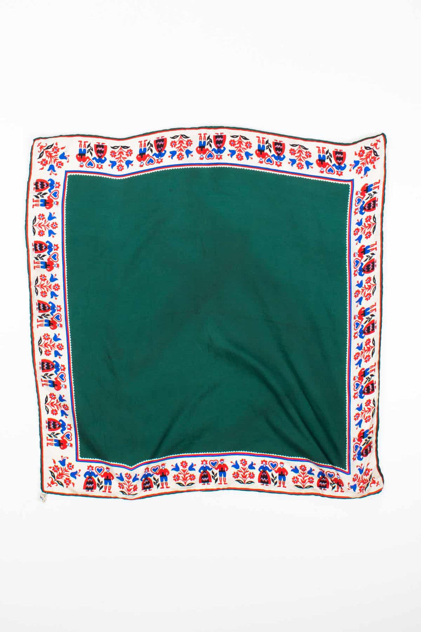 Vintage Scandinavian Printed Border Scarf