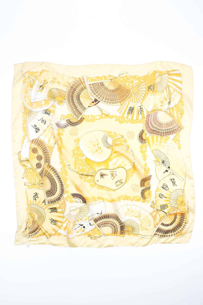 Yellow Fans Vintage Silk Scarf