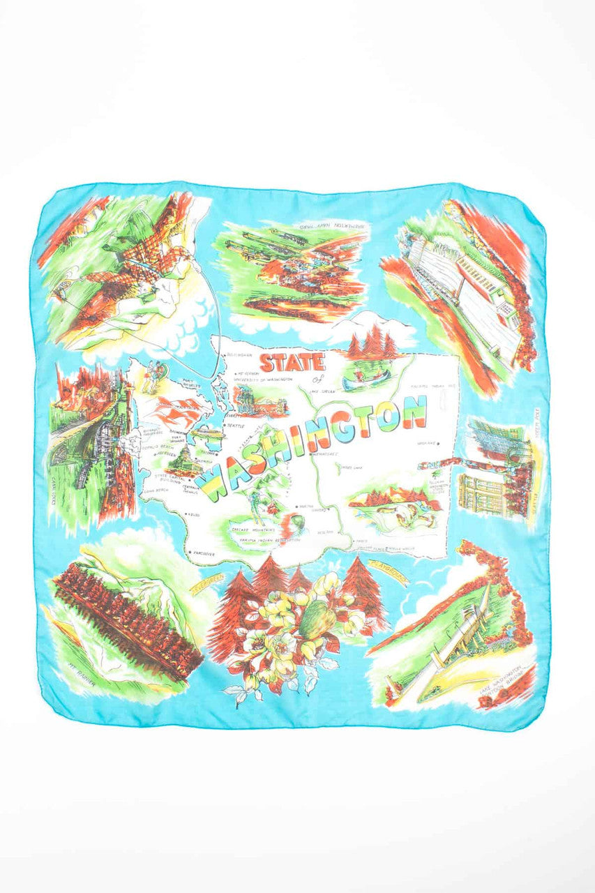 Washington State Illustrated Map Vintage Silk Scarf