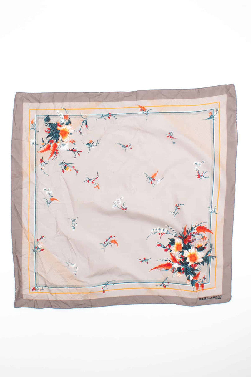 Grey Floral Michelangelo Roma Vintage Silk Scarf