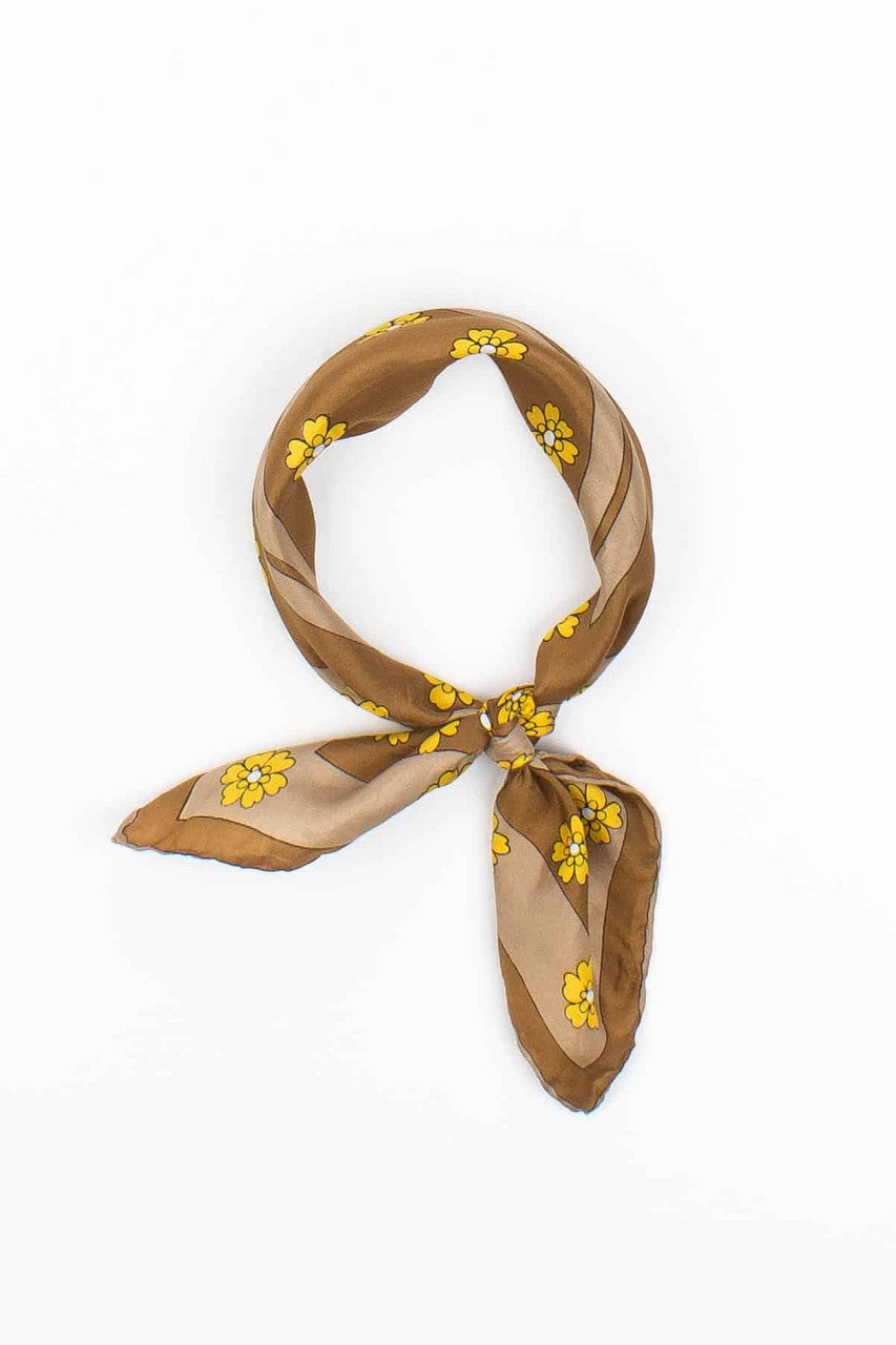 Vintage Brown & Tan Daisy Print Scarf