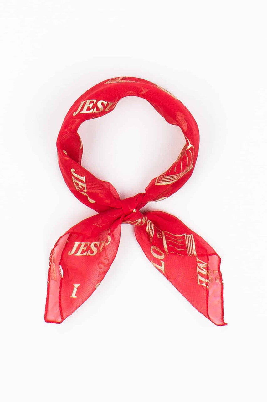I HEART JESUS Gold Printed Vintage Sheer Scarf