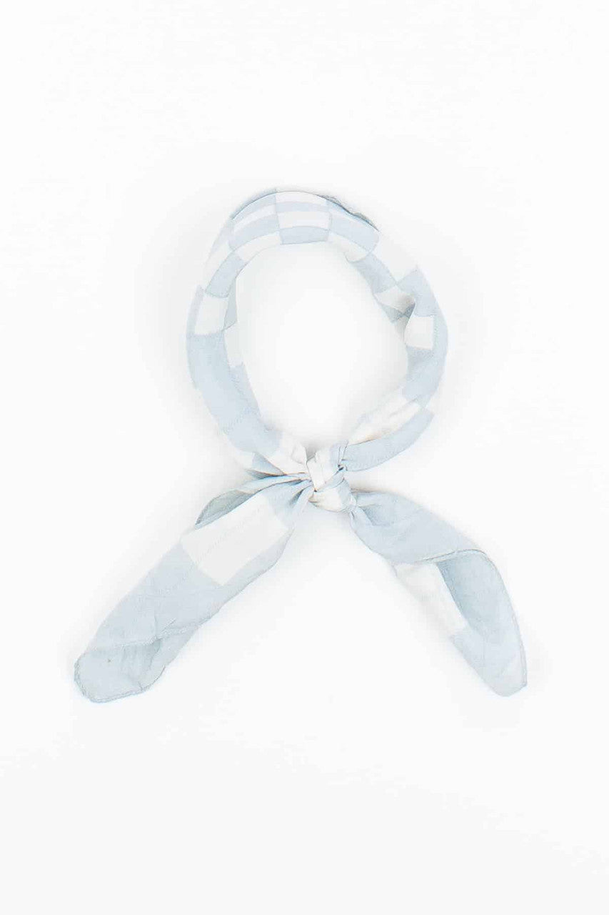 Vintage Baby Blue Silk Geometric Printed Scarf