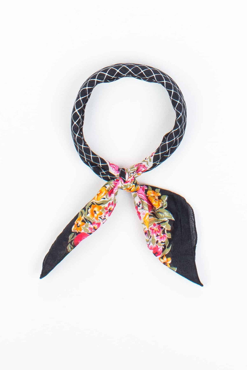 Printed Grid Contrast Floral Scarf