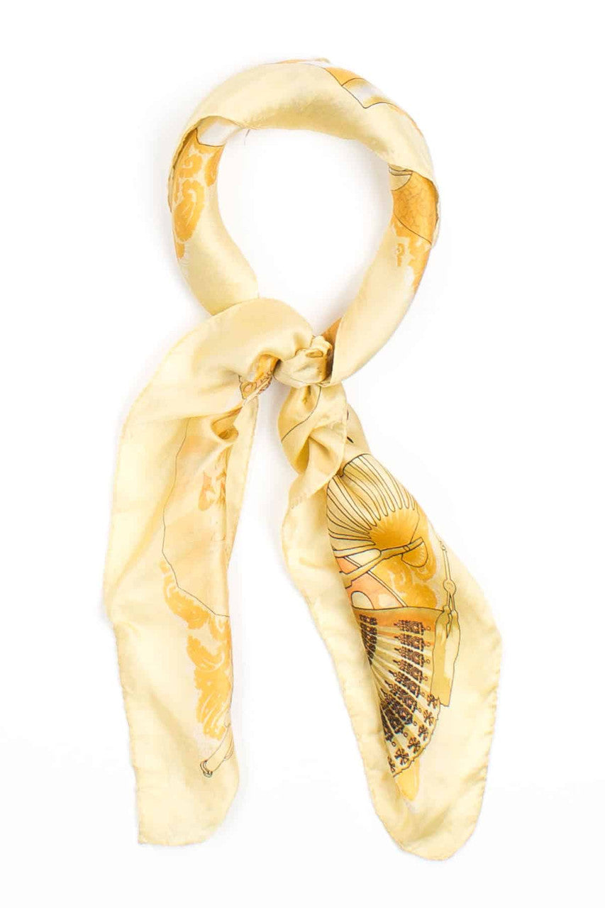 Yellow Fans Vintage Silk Scarf