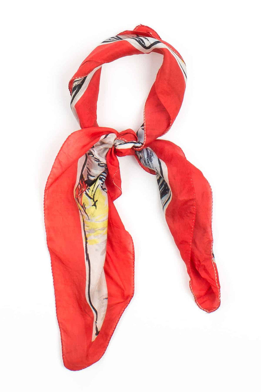 Skiing Scene Vintage Silk Scarf