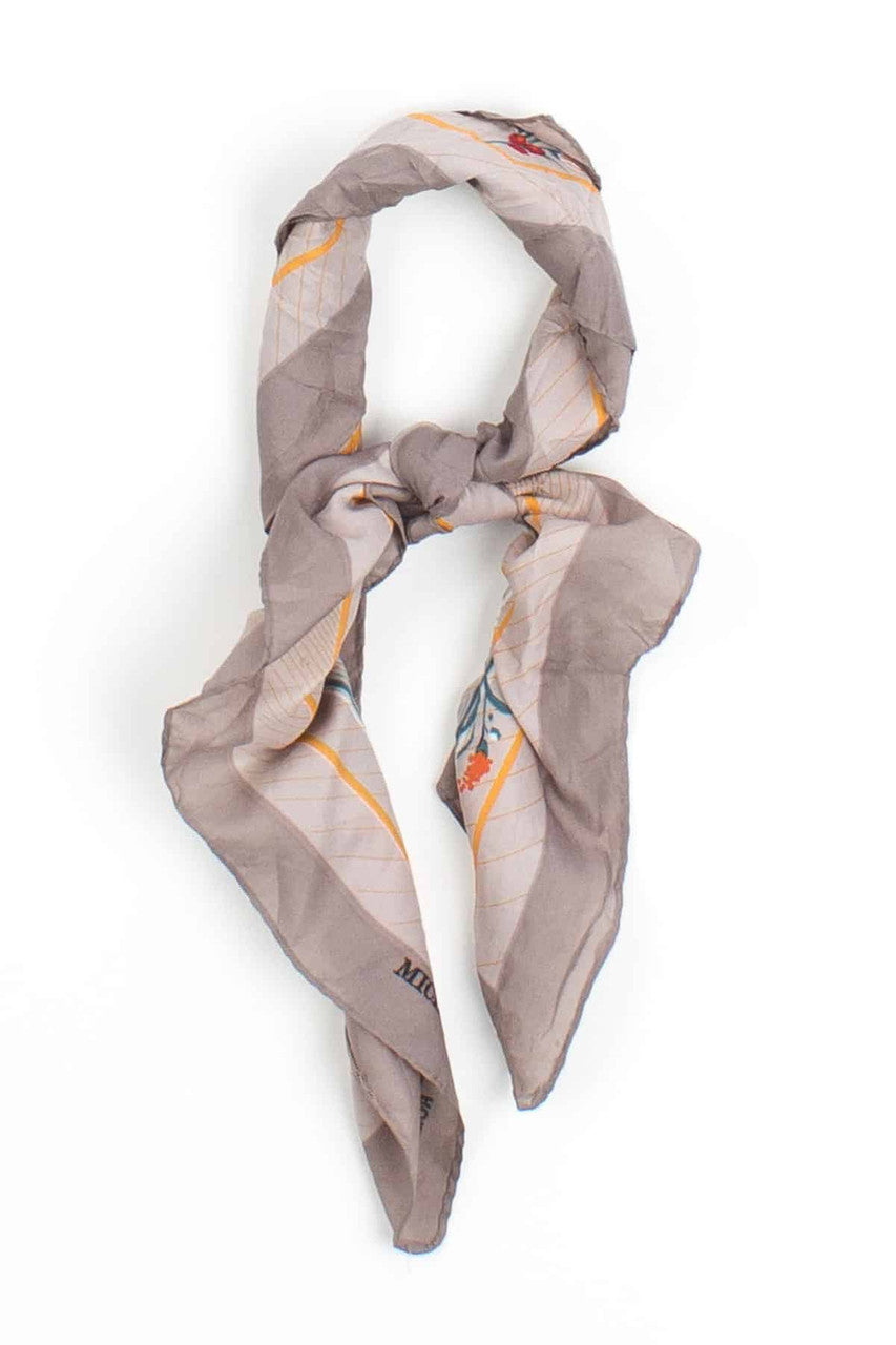 Grey Floral Michelangelo Roma Vintage Silk Scarf