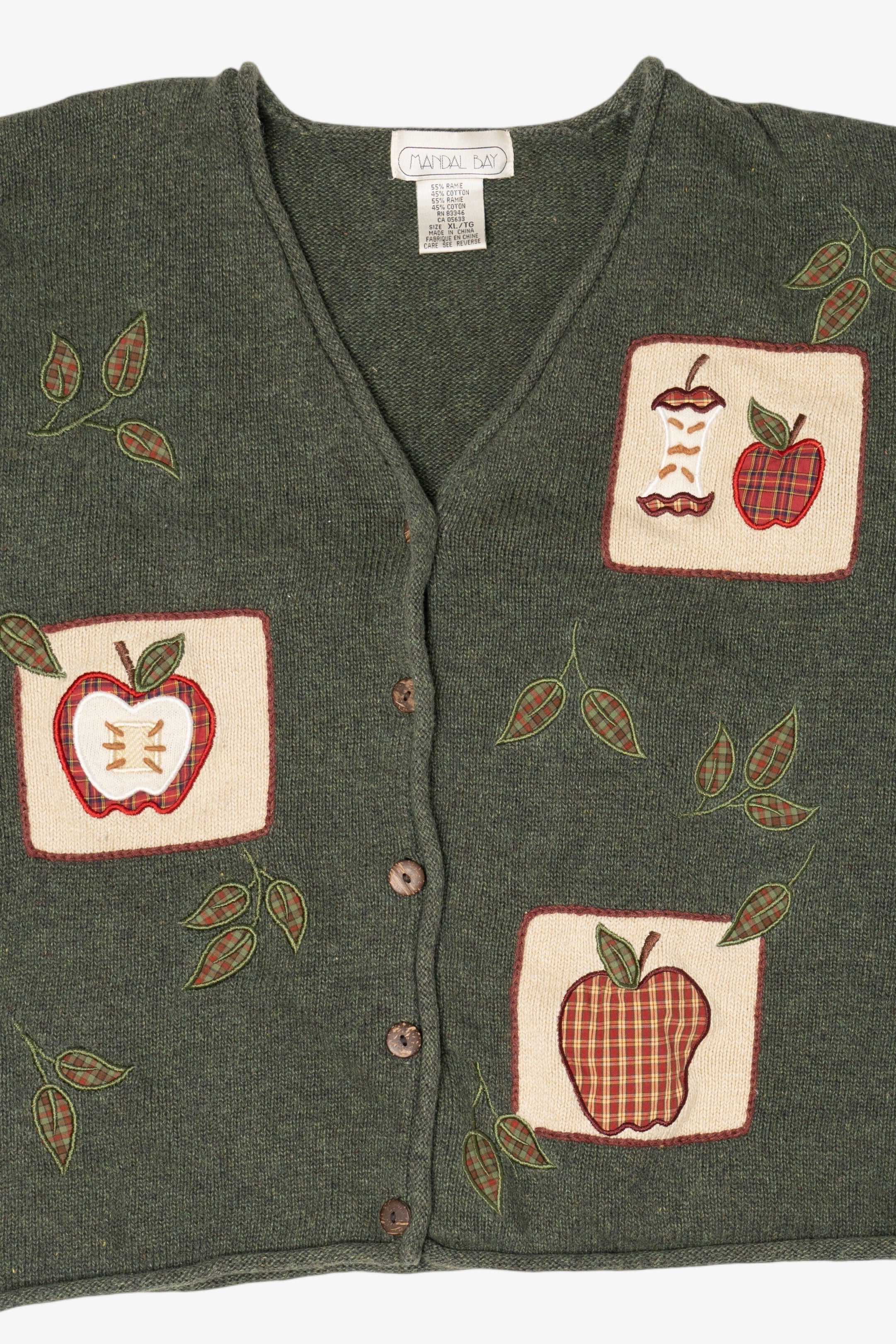Vintage Green Mandal Bay Autumn Apple Teacher Cardigan Sweater (1990s)