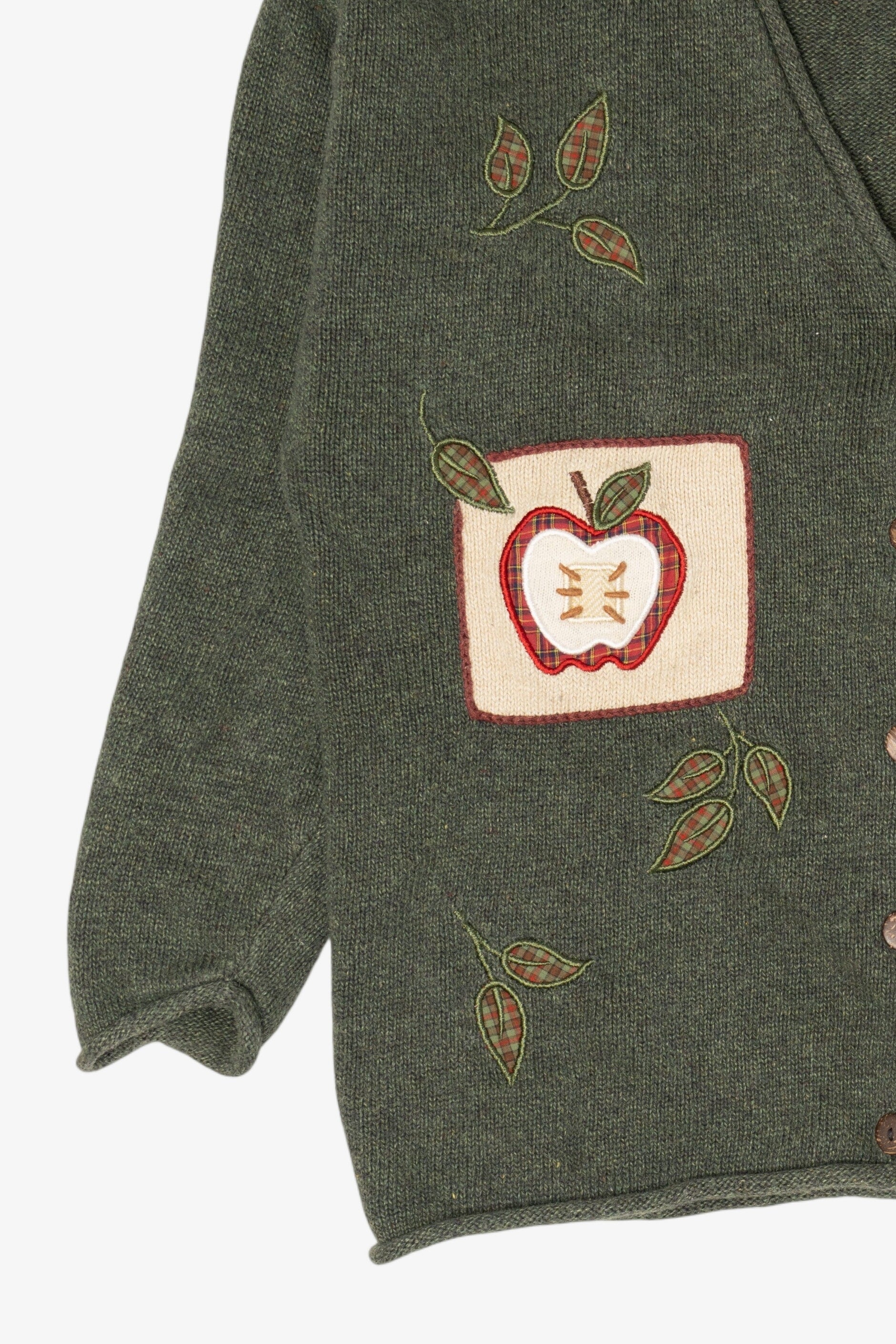 Vintage Green Mandal Bay Autumn Apple Teacher Cardigan Sweater (1990s)