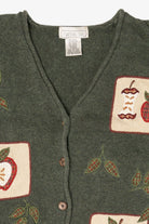 Vintage Green Mandal Bay Autumn Apple Teacher Cardigan Sweater (1990s)