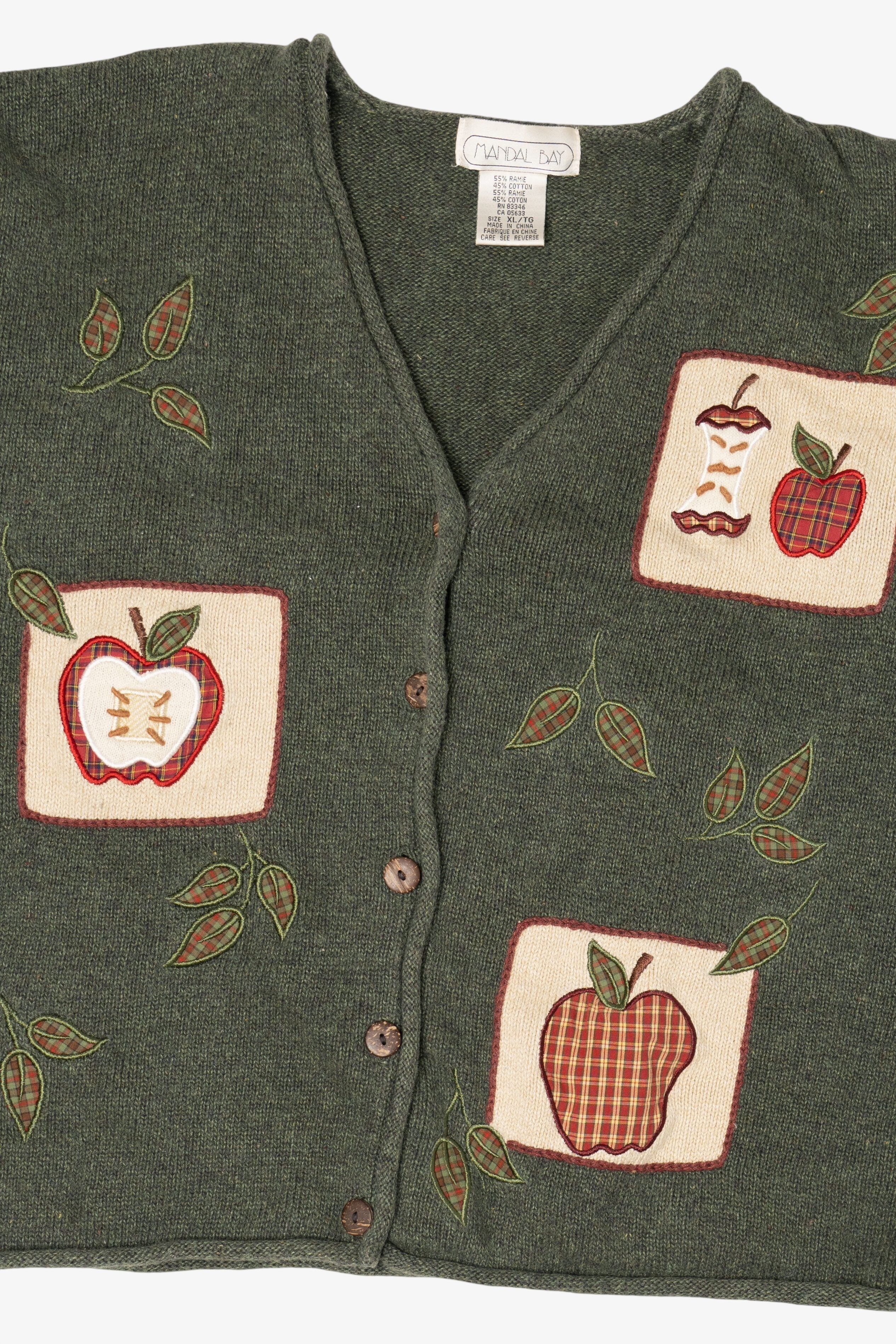 Vintage Green Mandal Bay Autumn Apple Teacher Cardigan Sweater (1990s)