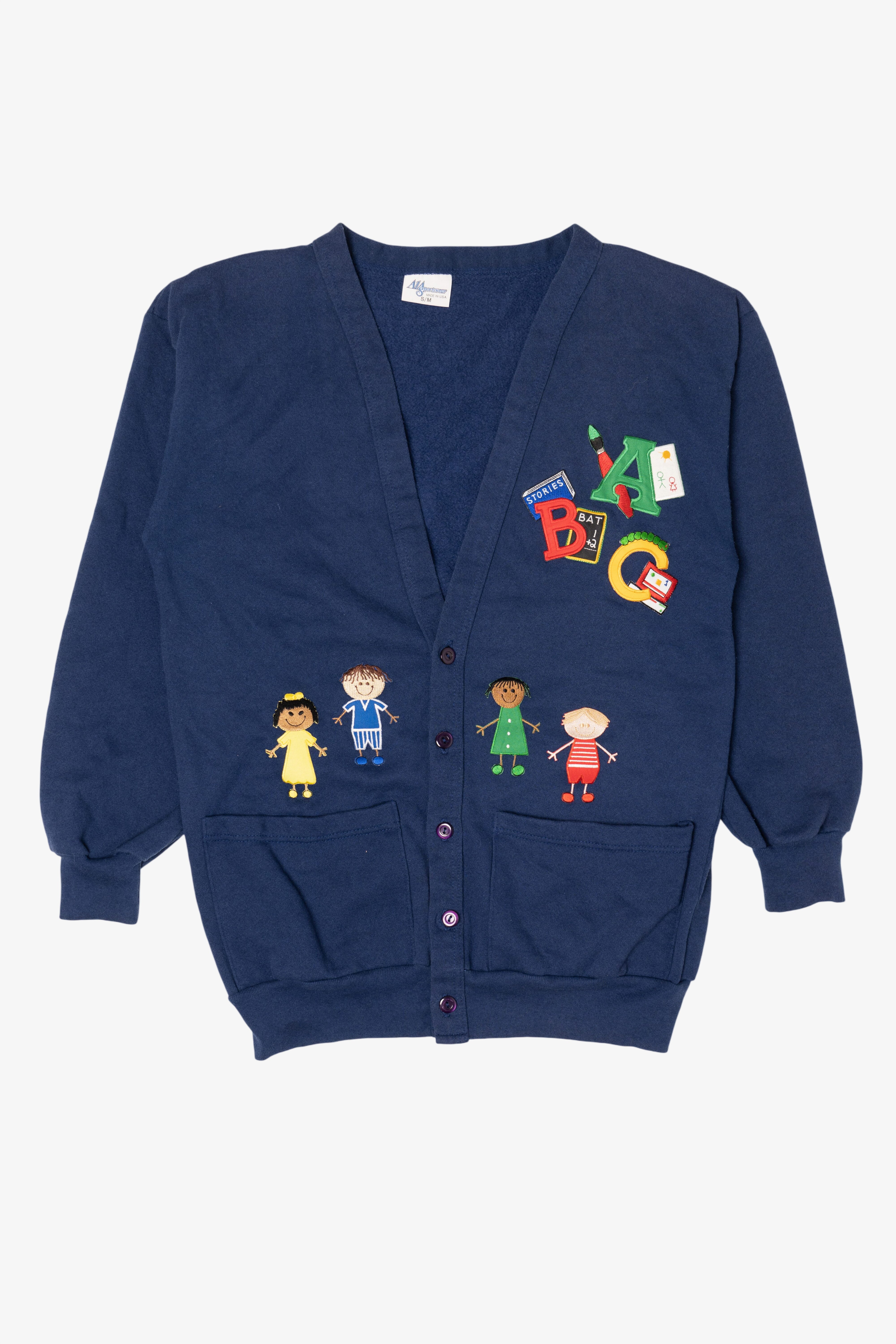 Vintage Navy Blue A1A Sportswear Teacher Cardigan Sweater (1990s)