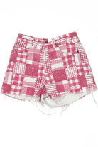 Vintage Pink Patchwork Print Denim Cutoff Shorts (Sz. 4)