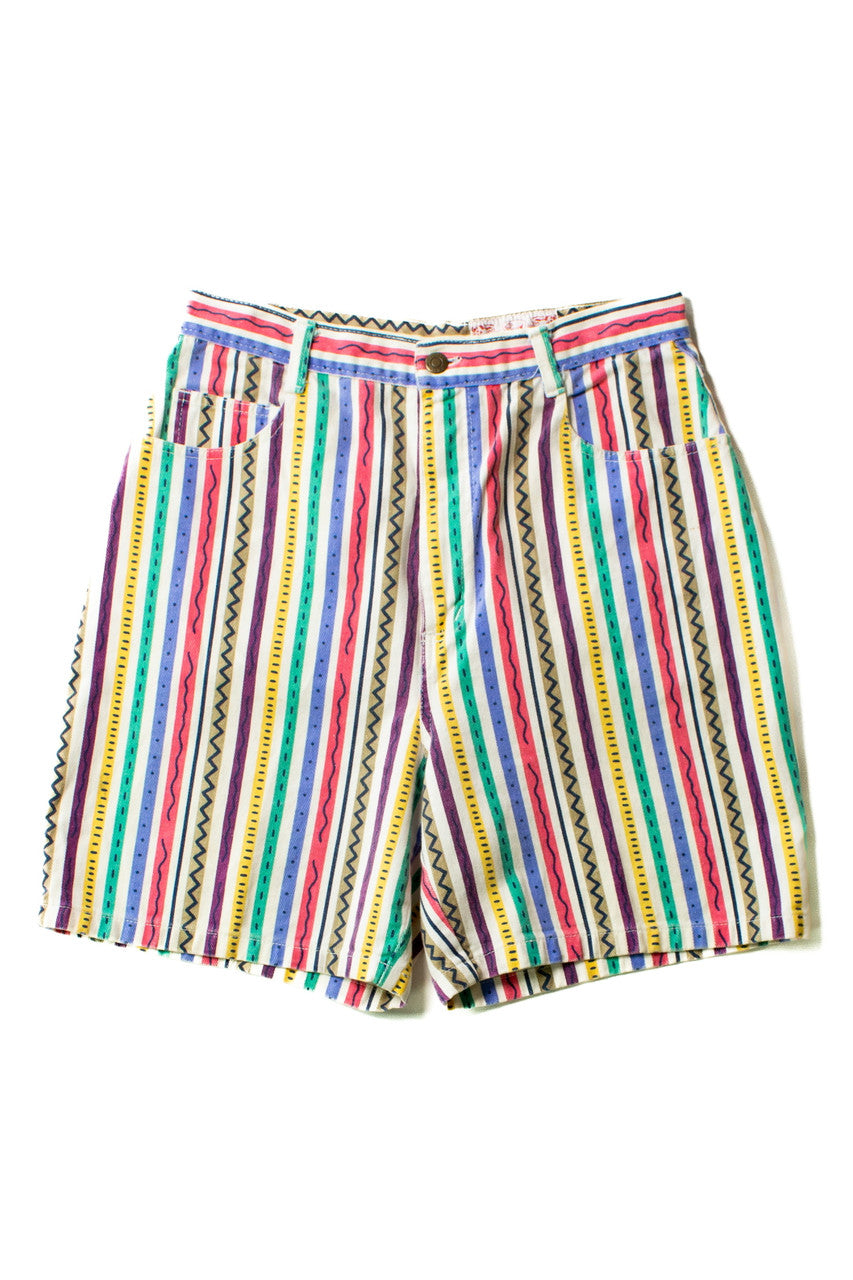 Vintage Abstract Striped Denim Shorts (1990s)