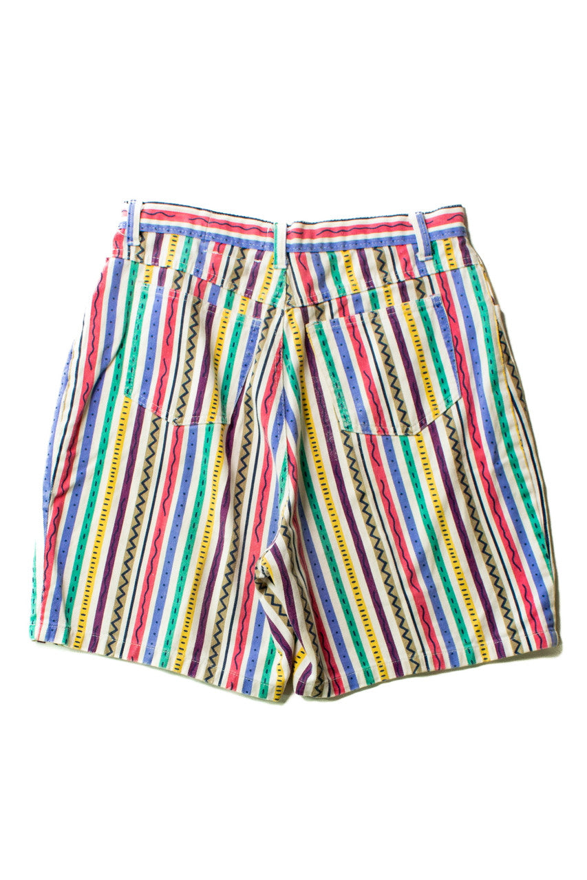Vintage Abstract Striped Denim Shorts (1990s)