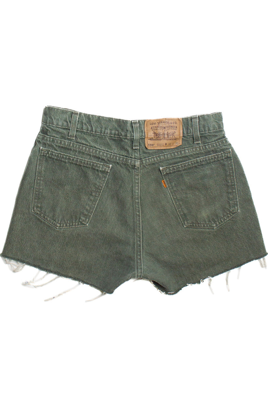 Vintage Levi's 550 Orange Tabs Green Cut Off Denim Shorts
