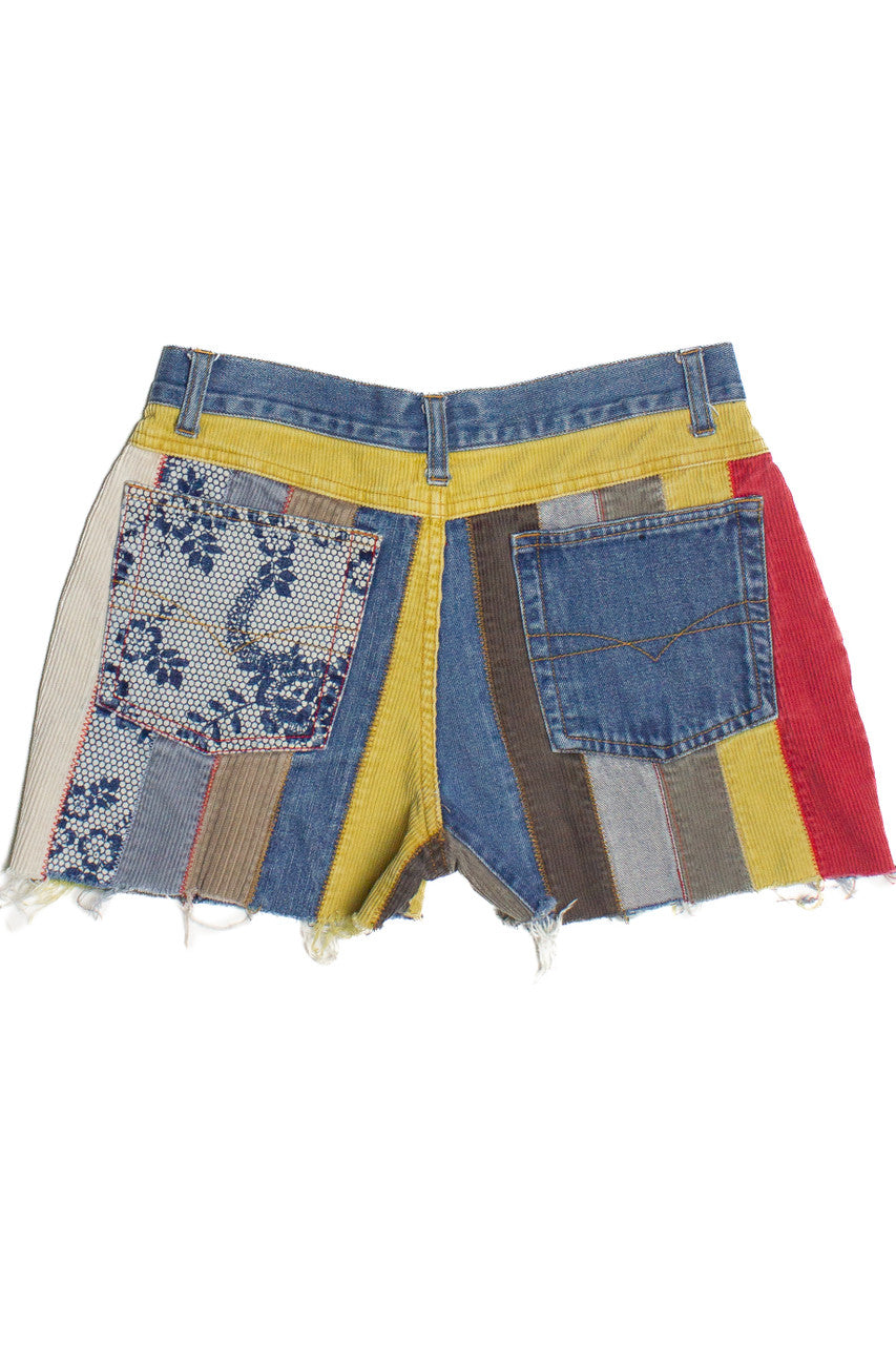Vintage Corduroy Patchwork No Boundaries Cut Off Shorts