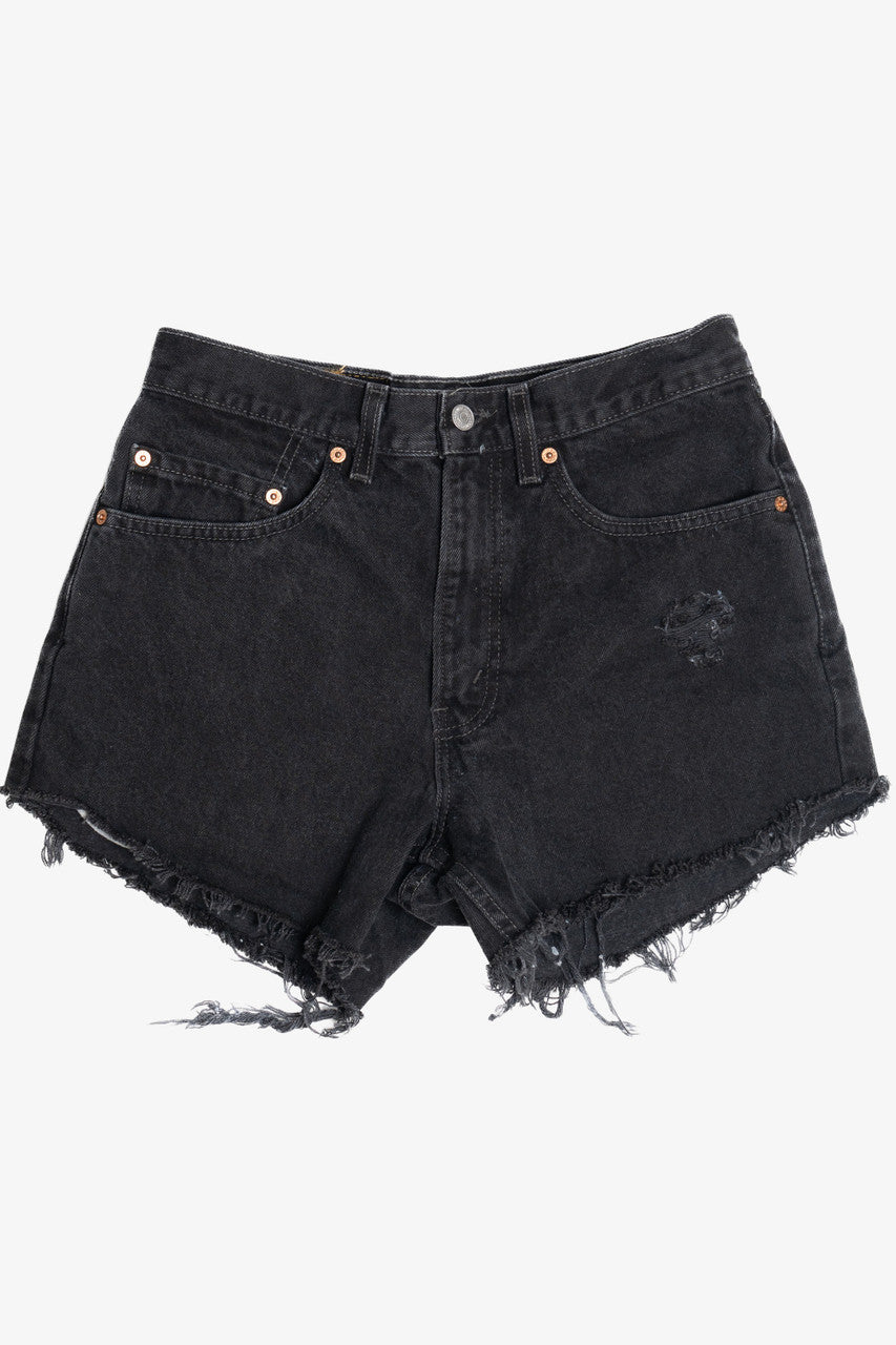 Vintage Distressed Levi's 550 Black Denim Cut Off Shorts (1990s)