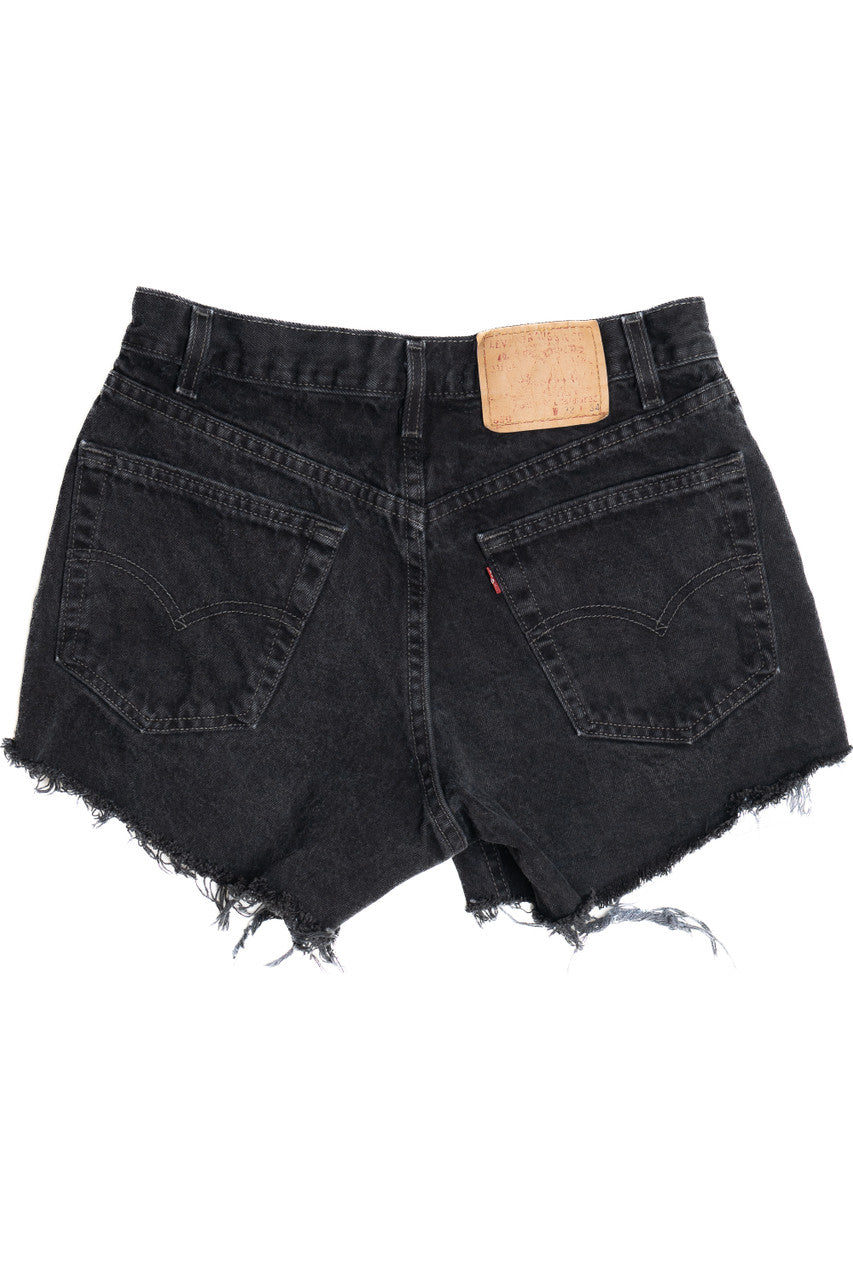 Vintage Distressed Levi's 550 Black Denim Cut Off Shorts (1990s)