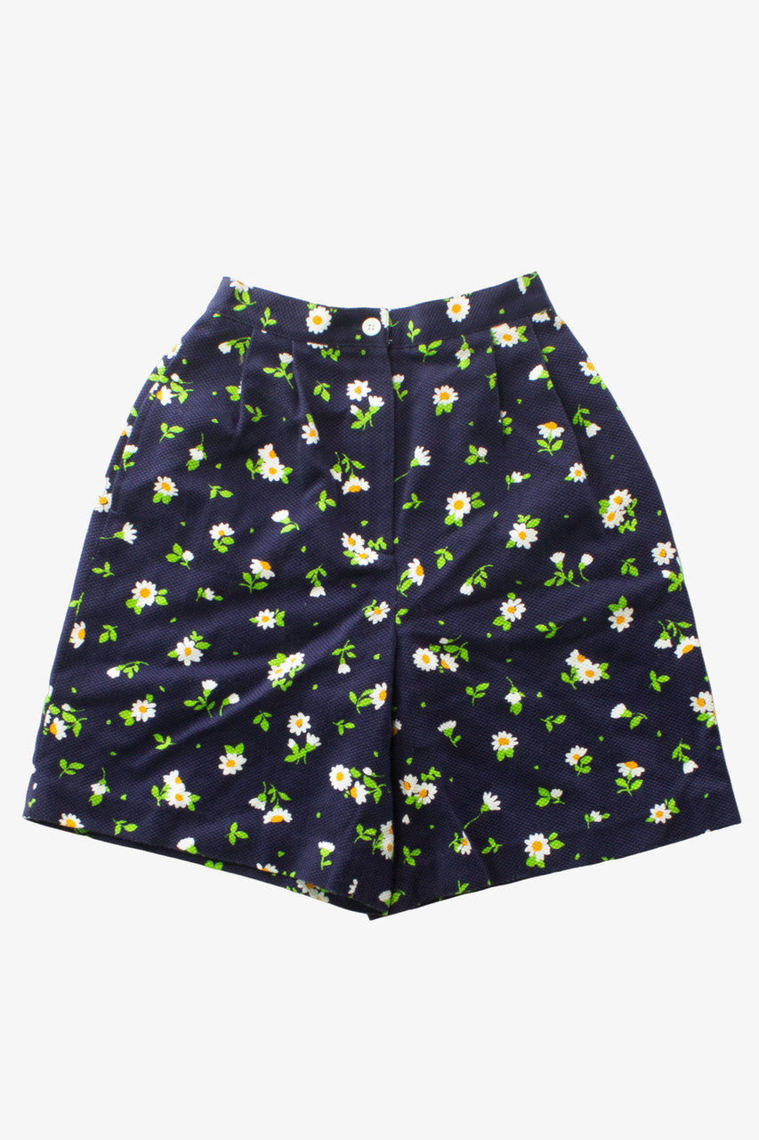 Vintage Daisy Print Cotton Shorts (1990s)