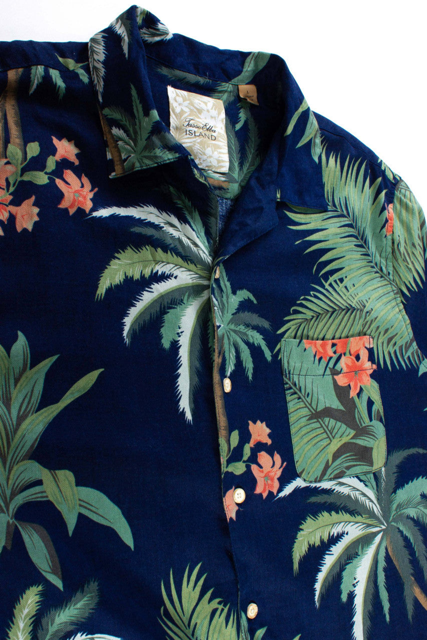 Vintage Navy Palms Silk Shirt