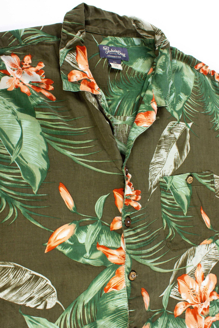 Vintage Green Floral Silk Shirt
