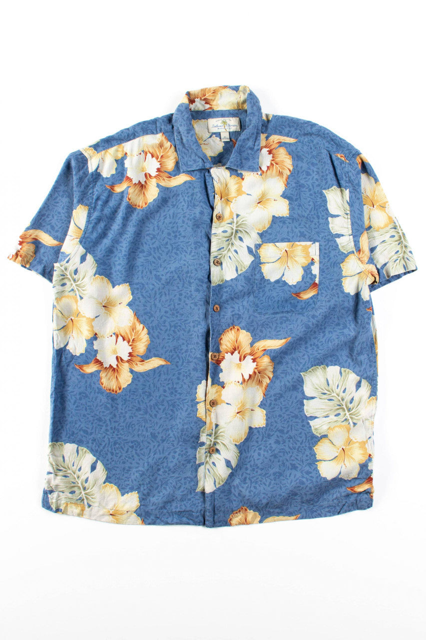 Vintage Blue Floral Silk Shirt