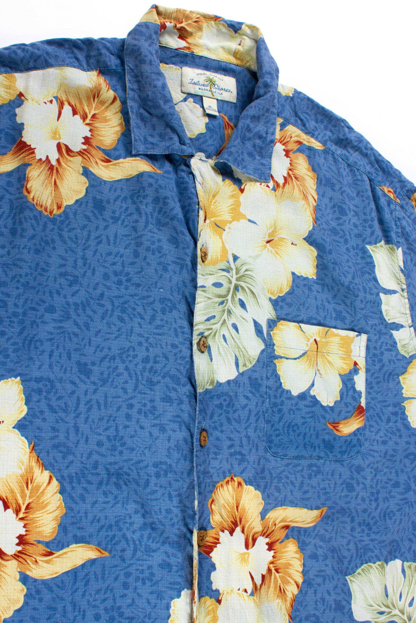 Vintage Blue Floral Silk Shirt