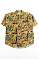 Vintage Golden Abstract Still Life Silk Shirt