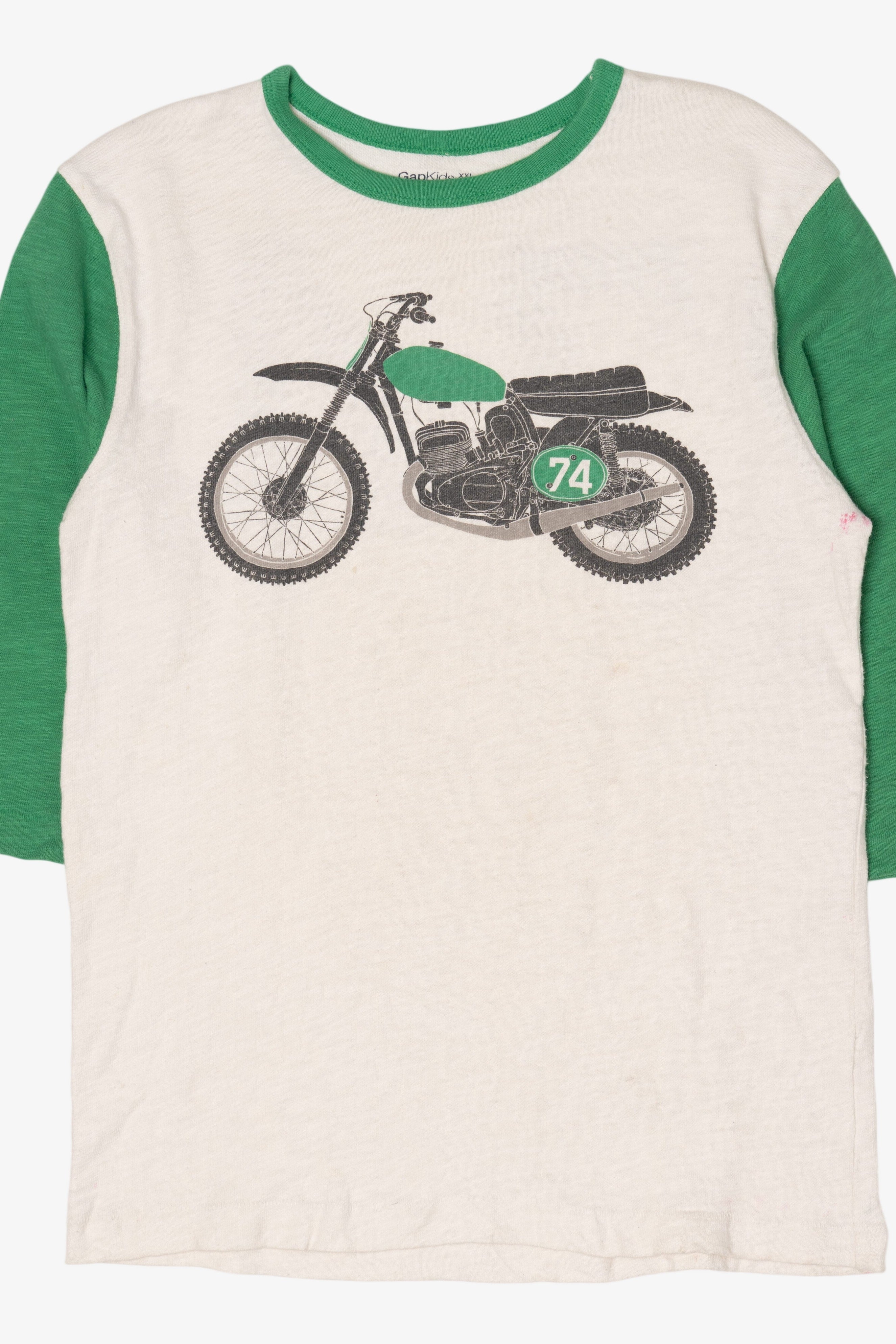 Vintage Green Gap Kids Motorcycle #74 Single Stitch T-Shirt (1990s)