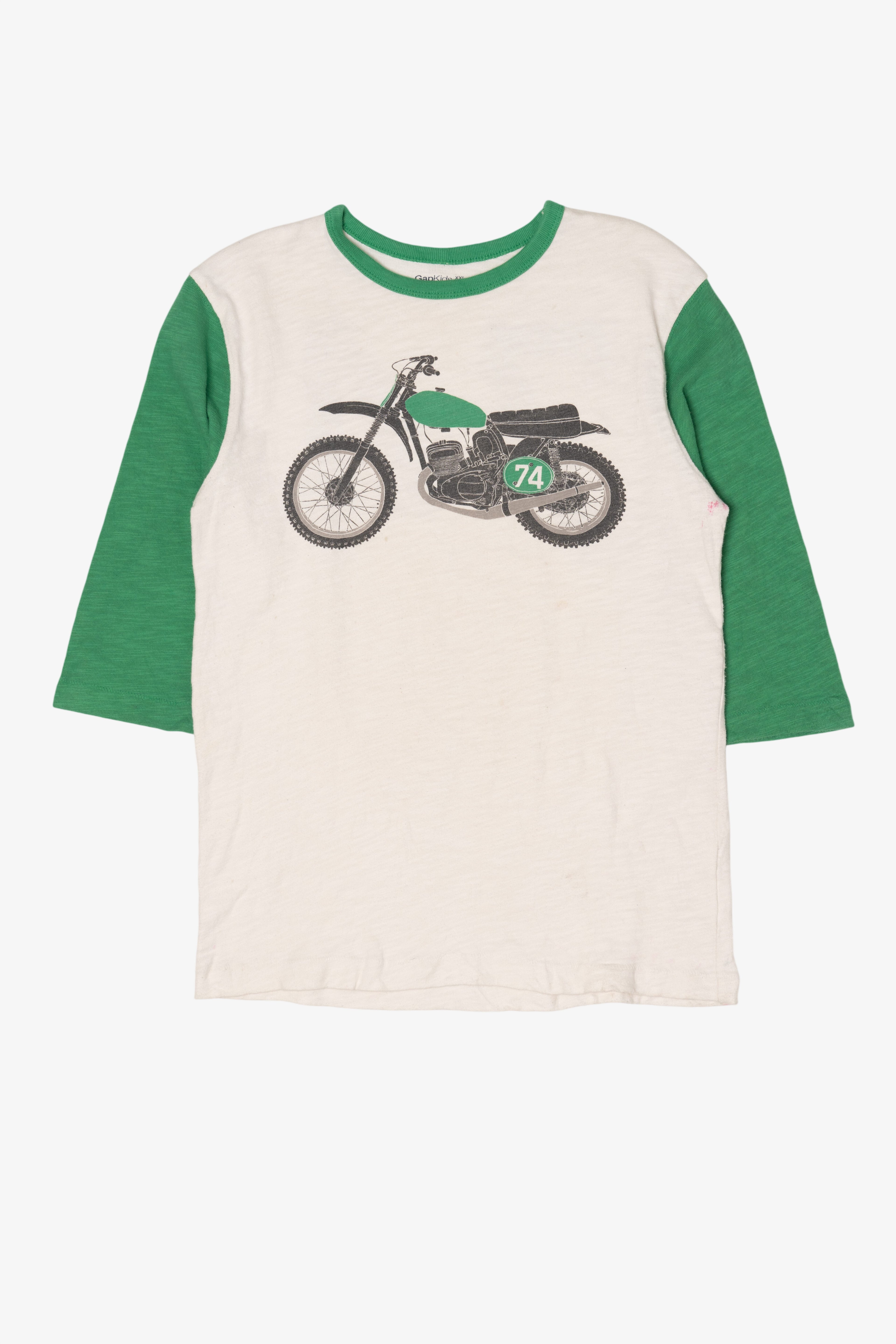 Vintage Green Gap Kids Motorcycle #74 Single Stitch T-Shirt (1990s)