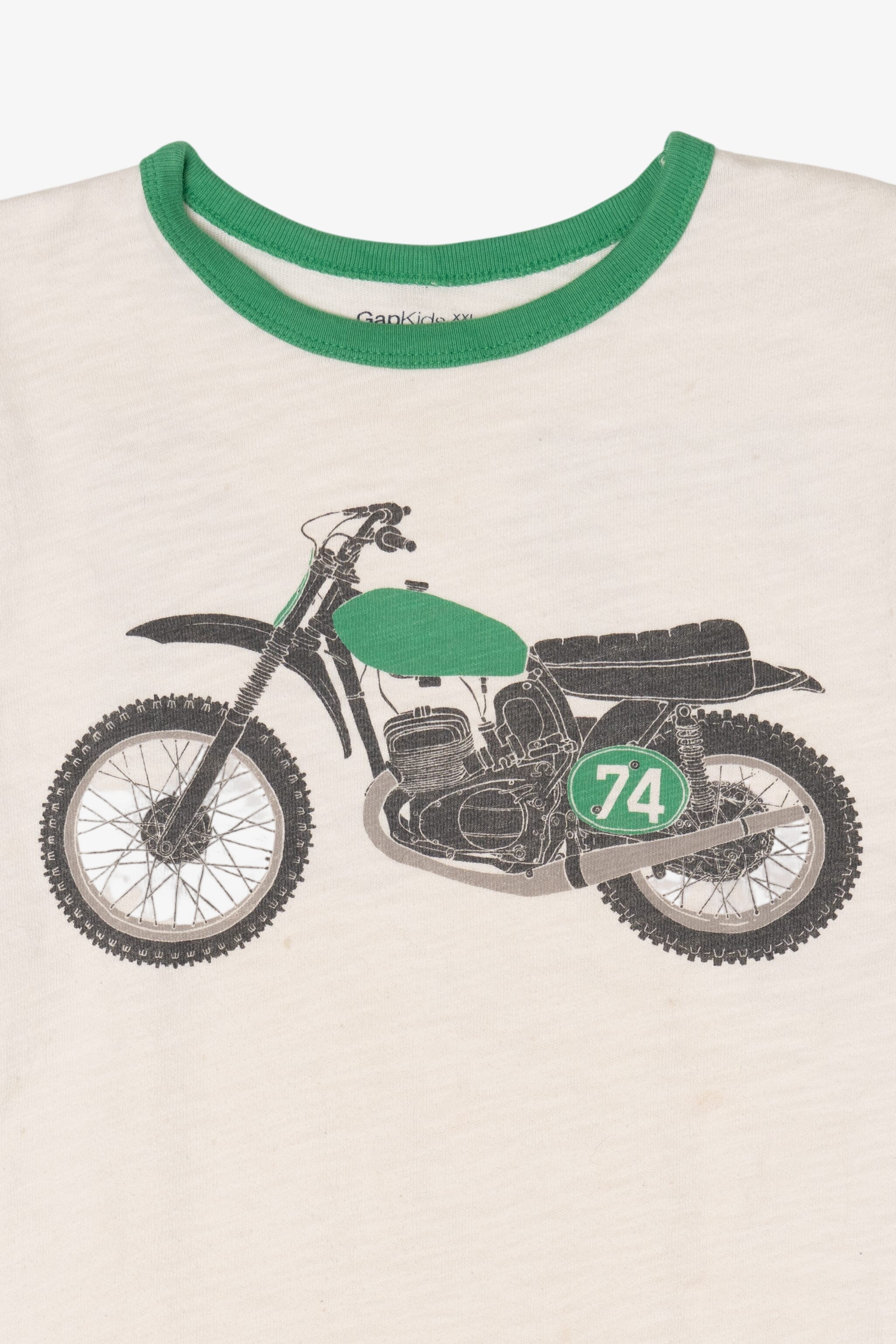 Vintage Green Gap Kids Motorcycle #74 Single Stitch T-Shirt (1990s)