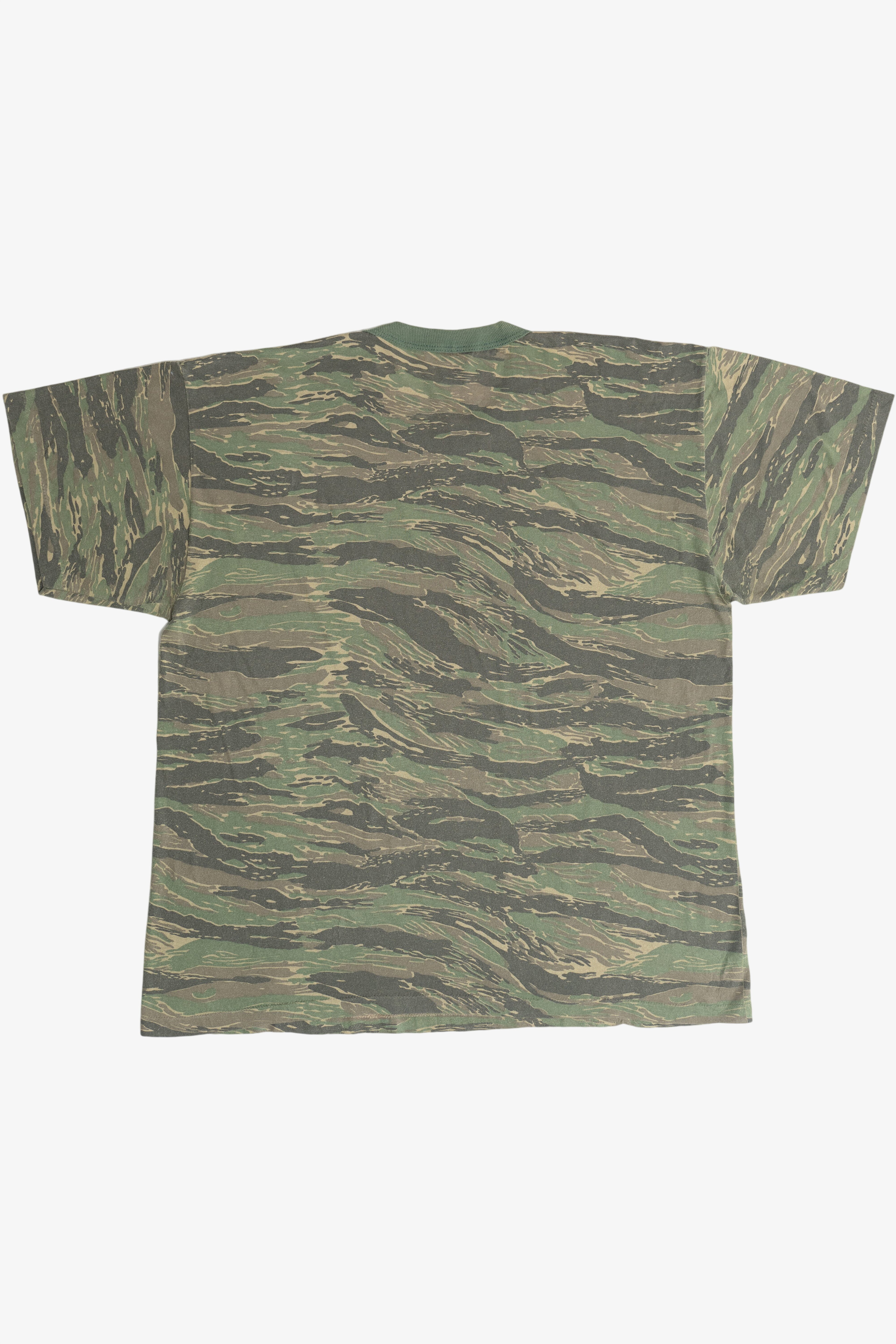 Vintage Tiger Stripe Camo Ringer Neck Single Stitch T-Shirt (1990s)