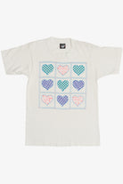 Vintage Neon Hearts Embossed Print Single Stitch T-Shirt (1990s)