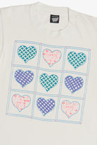 Vintage Neon Hearts Embossed Print Single Stitch T-Shirt (1990s)