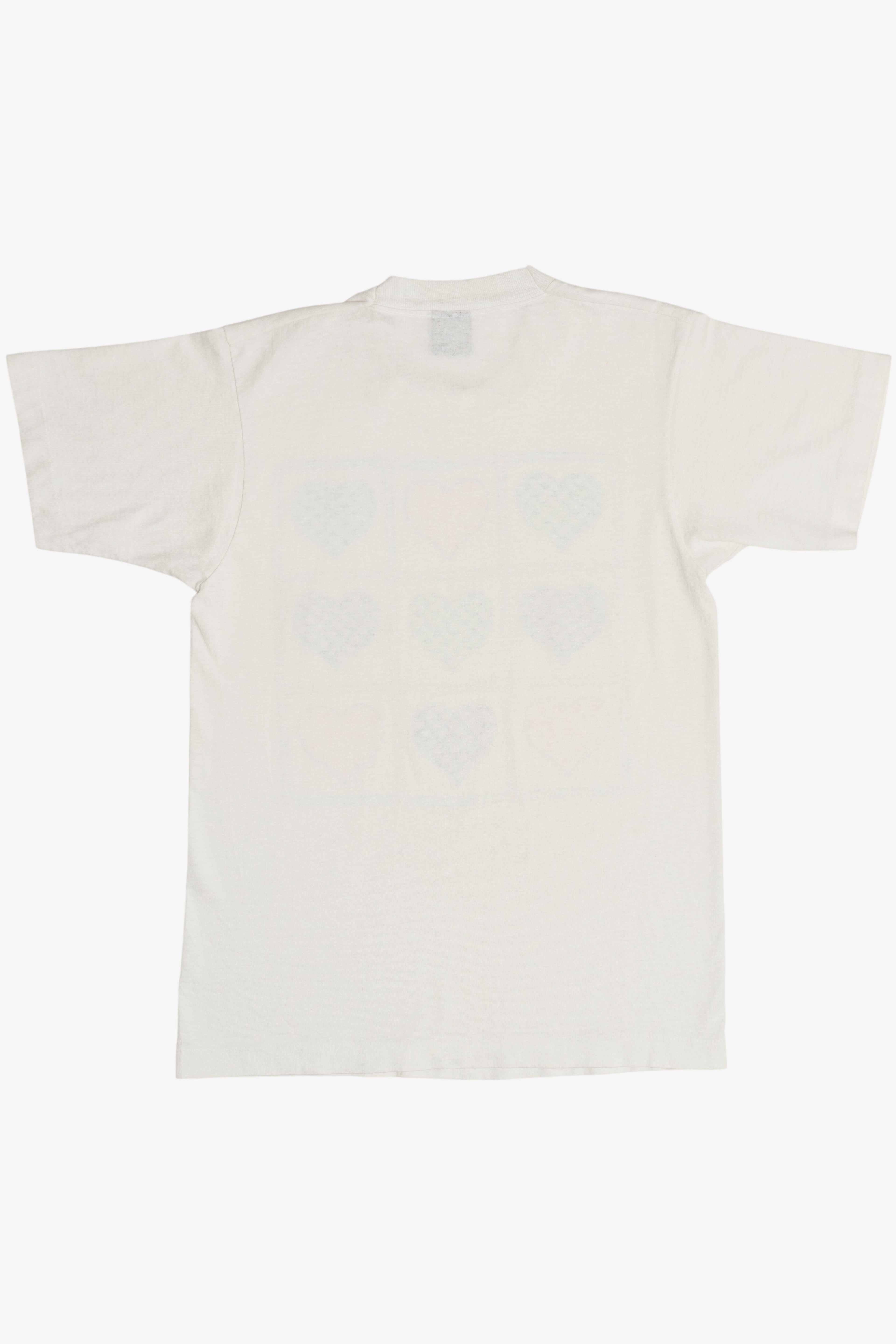 Vintage Neon Hearts Embossed Print Single Stitch T-Shirt (1990s)